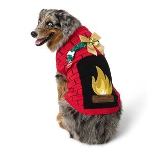 Merry & Bright Holiday Pet Apparel Ugly Sweater Fireplace Sz XL Dog